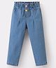 Kookie Kids Full Length Solid Color Denim Jeans with Floral Applique - Light Blue