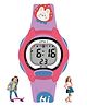 Spiky Round Designed Strap Multi Functional Sports Digital Watch - Purple