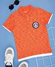 Pantaloons Junior Cotton Half Sleeves Striped & Adventure Awaits Text Printed Polo Tee - Orange