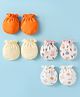 Ben Benny Interlock Knit Mittens with Bear Bunny Prints Pack of 4 - Orange Cream & White