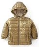 Babyhug Full Sleeves Hooded Winter Jacket with Crown Patch - Golden