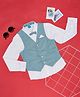 YU by Pantaloons Cotton Full Sleeves Polka Dots Printed Shirt With Solid Waistcoat & Bow - Blue