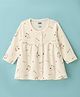 Pink Rabbit Interlock Knit Full Sleeves Front Open  Frock With Unicorn Print - Cream