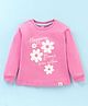 Pink Rabbit Sinker Knit Full Sleeves T-Shirt With Text & Floral Print - Pink