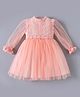Kookie Kids Full Sleeves Lace Detailed Yoke Party Frock - Peach