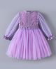 Kookie Kids Full Sleeves Lace Detailed Yoke Party Frock - Lilac