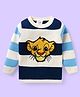 Babyhug Disney Knitted Full Sleeves Pullover Sweater with Stripes Design & Lion King Embroidery - White & Blue