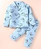 Evimo Single Jersey Knit Full Sleeves Front Open Night Suit With Dinosaurs Print - Aqua
