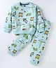 Evimo Cotton Knit Full Sleeves T-Shirt & Lounge Pants Co-Ord Set With Cranes & Vehicles Print - Sky Blue