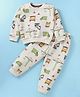 Evimo Cotton Knit Full Sleeves T-Shirt & Lounge Pants Co-Ord Set With Cranes & Vehicles Print - Beige