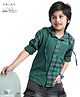 Arias Cotton Double Cloth Woven Full Sleeves Checkered  Hooded Shirt - Green