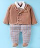 ToffyHouse Cotton Knit Full Sleeves Checkered Footed & Collared Party Romper - Tan