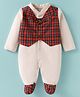 ToffyHouse Interlock Knit Full Sleeves Checkered Footed Party Romper - White & Red