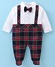ToffyHouse Interlock Knit Full Sleeves Checkered Footed Party Romper With Bow Applique - White