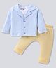 ToffyHouse 100% Cotton Woven Full Sleeves Solid T-Shirt & Trouser Set with Blazer - Light Blue White & Beige