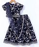Babyhug Woven Short Sleeves Choli Lehenga & Dupatta Set with Floral Embroidery - Navy Blue