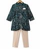 Babyhug Woven Full Sleeves Embroidered Velvet Sherwani Kurta Pyjama Set - Green