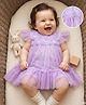 Mark & Mia Frill Sleeves Tiered Party Frock Style Onesie with Floral Applique - Lilac