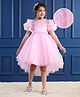 Mark & Mia Half Puffed Sleeves Solid Colour Party Frock with Floral Applique & Pearl Detailing  - Pink