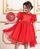Mark & Mia Woven Balloon Sleeves Party Dress with Pearl Embellishments - Red
