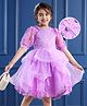 Mark & Mia Half Sleeves Ruffles & Frill Party Frock With Pearl Detailing & Floral Embroidery- Lilac