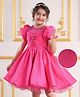 Mark & Mia Half Puffed Sleeves Solid Colour Party Frock with Pearl Detailing & Applique - Fuschia
