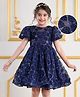 Mark & Mia Woven Half Puff Sleeves Party Frock With Floral & Sequin Embroidery & Beads Detailing - Navy Blue