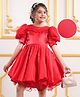 Mark & Mia Half Puffed Sleeves Solid Colour Party Frock with Pearl Detailing - Red