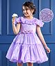 Mark & Mia Cold Shoulder Sleeves Tiered Party Frock with Floral Embroidery & Applique - Lilac
