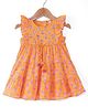 Babyhug Cotton Woven Cambric Frill Sleeves Floral Printed Ethnic Dress with Tassles & Mirror Work - Orange