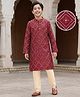 Pine Kids Woven Full Sleeves Sequinned Kurta Pyjama Set - Maroon