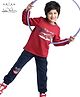 Arias Cotton Brushed Terry Knit Full Sleeves Sweatshirt & Joggers Set with Racing Theme Print - Red & Navy