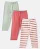 Bonfino 100% Cotton Knit Full Length Striped & Solid Color Leggings Pack Of 3 - Mint Off White & Pink