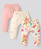 Bonfino 100% Cotton Knit Full Length Diaper Leggings With Solid & Floral Print Pack Of 3 - Off White Pink & White