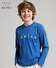 Arias Cotton Stretch  Full Sleeves T-Shirt with Logo Embroidery - Blue