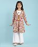 Babyhug Cambric Woven Three Fourth Sleeves Embroidered Top Palazo Set With Floral Embroidery & Printed Jacket - White