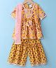 Teentaare Cotton Half Sleeves Kurta & Gharara Set with Dupatta Floral Print - Yellow & Baby Pink