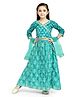 Teentaare Cotton Three Fourth Sleeves Choli Lehenga Set with Dupatta Leaf Print - Turquoise
