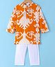 Teentaare Cotton Full Sleeves Printed Kurta Pyjama Set with Lace Detailing - Orange & White