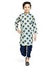 Teentaare Cotton Full Sleeves Kurta Dhoti Set Floral Print - Navy Blue