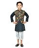 Teentaare Cotton Full Sleeves Floral Printed Kurta Kurta Set with Jacket -Navy Blue