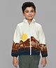 Mi Arcus Full Sleeves  Sun & Mountains Printed Sherpa Jacket - White