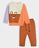 Mi Arcus Full Sleeves Color Blocked Sweatshirt With Solid Joggers - Brown