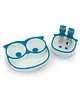 StarKiddo 'Owl' Silicone Plate and Bowl for Kids with Spoon & Fork|Baby-Led Self Feeding Stay Put Divided Feeding Weaning Plates Unbreakable | Non-Slip Suction Bowl (Blue)