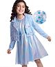 Hola Bonita Knit Shimmered Party Frock with Full Sleeves Sequined Embroidered Jacket - Light Blue