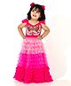 Elaisha  Frill Sleeves Butterfly Designed  Top With Gradient Tiered Net Skirt Set - Pink & Baby Pink