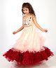Elaisha  Sleeveless Butterfly Detailed  Top With Gradient Tiered Net Skirt Set - Peach & Maroon