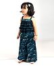 Elaisha Sleeveless  Ruffled & Shimmer  Unicorn Printed Jumpsuit - Navy Blue