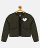 Kiddopanti Full Sleeves Sequin Embellished Heart Applique Crop Shrug - Olive Green