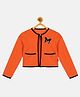 Kiddopanti Cotton Looper Knit Full Sleeve Crop Shrug With Applique - Orange